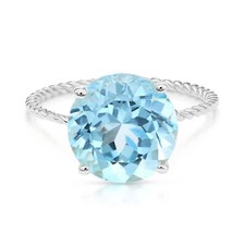 Solid 925 Sterling Silver 5 Ctw Natural Sky Blue Topaz Solitaire Engagement Ring