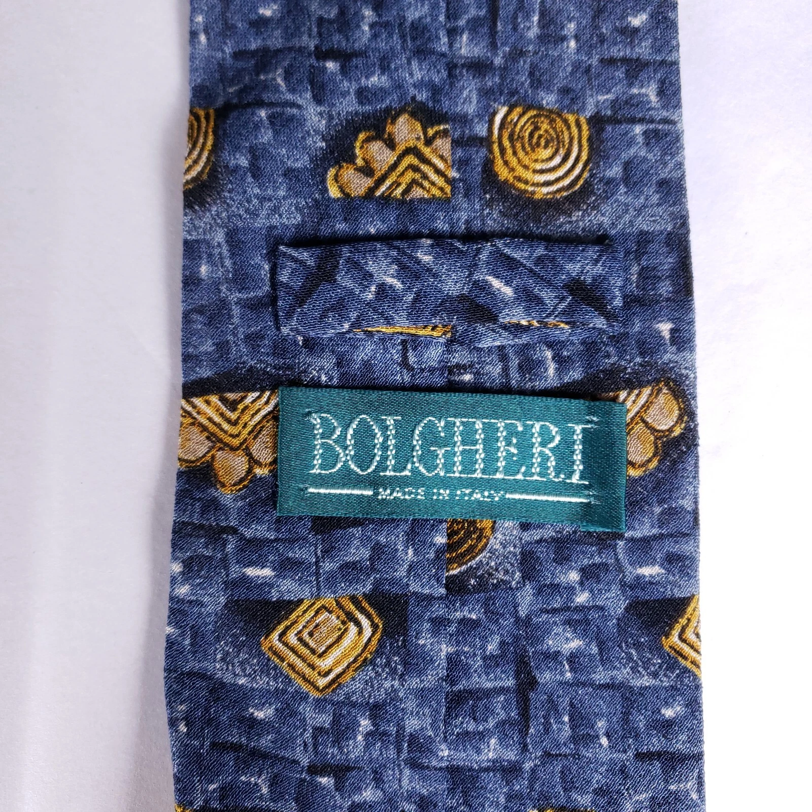 Bolgheri Necktie Mens 100% Silk Blue Tones Geometric Made In Italy image 2