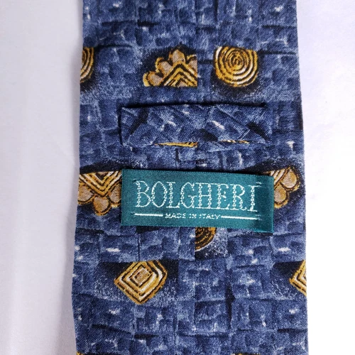 Bolgheri Necktie Mens 100% Silk Blue Tones Geometric Made In Italy image 2