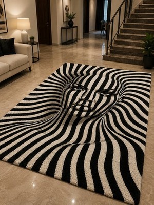 3D Illusion Face Rug Handmade Tufted Contemporary Statement Carpet For Office 