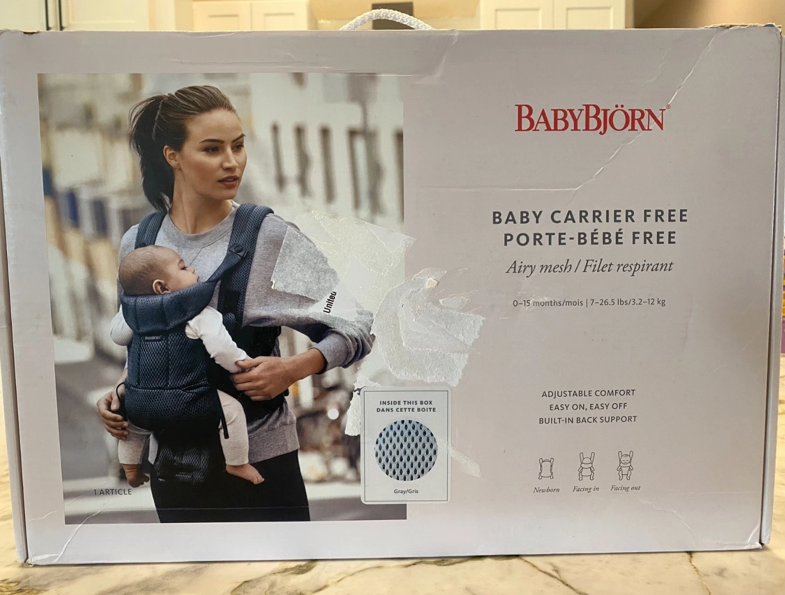 Baby Bjorn Baby Carrier Free Airy Mesh 0-15 Months 7-26.5LBS Gray Facing In/Out
