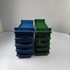 10 MMF Porta-Count Rolled Coin Storage Trays - Blue (Nickels) and Green (Dimes)