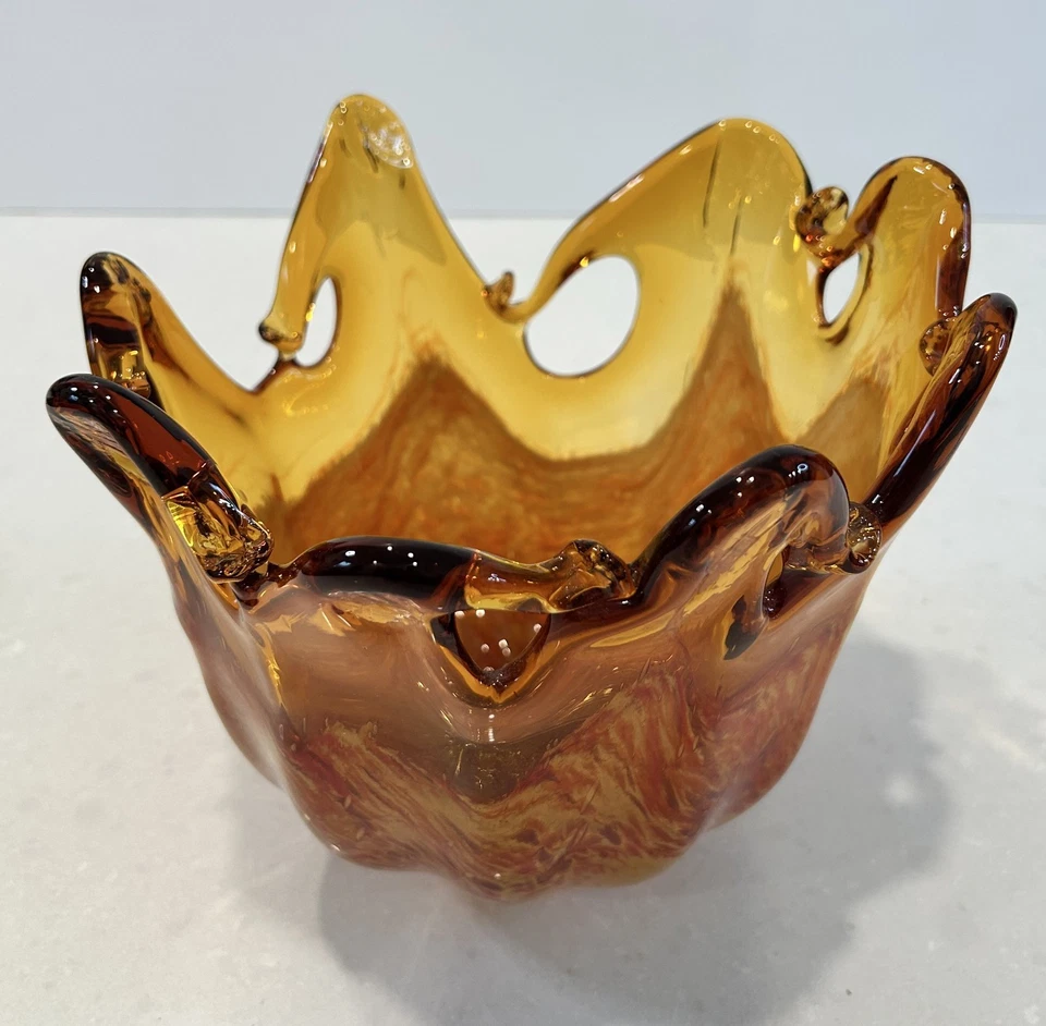 MCM винтажный 10» белый кристалл «Murano Lavorazione» итальянский художественное стекло чаша янтарного тона - Изображение 2 из 4