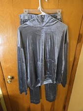 Silver Polyester 2 Piece Track Suit With Hood