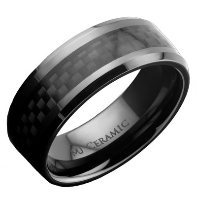8mm Black Ceramic Wedding Band Multi Style Carbon Fiber Inlay Comfort Fit