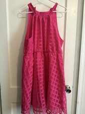 SHEIN Pink Geometric Layered Chiffon High Neck Sleeveless A-Line Dress 1XL