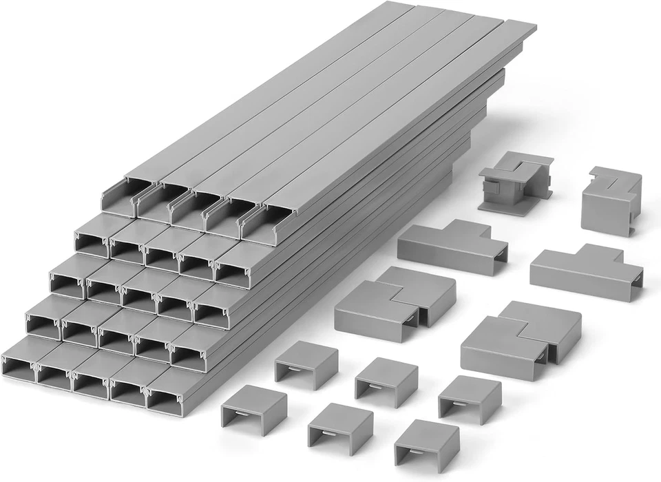 Kabelkanal-Set 10m Selbstklebend Grau 25 Stück 40x2,4x1,4cm für TV-Wandmontage - Bild 1 von 4