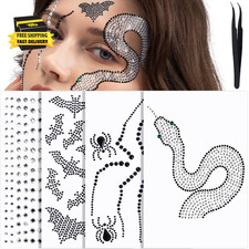 Face Gems, Halloween Face Jewels Stickers, Spider, Bats, Snakes Hair Gems for Wo