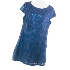 Vince Camuto Sequin Mini Dress Sheer Whimsigoth Navy Party Event Glam Womens 10