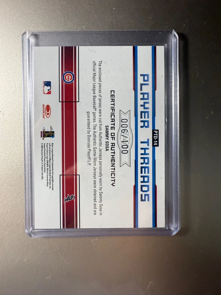 2004 Leaf Limited Player Threads Double Materials /100 Sammy Sosa #PTD-14 - Image 2 of 2