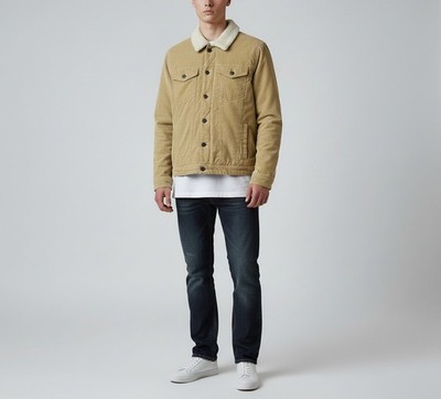 ABERCROMBIE & FITCH Jacke Herren Large Beige Sherpa Gefüttert Cordjacke