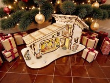 Krippe Weihnachtskrippe Krippenstall Holz geflammt LED Figuren Kripperl Deko Set