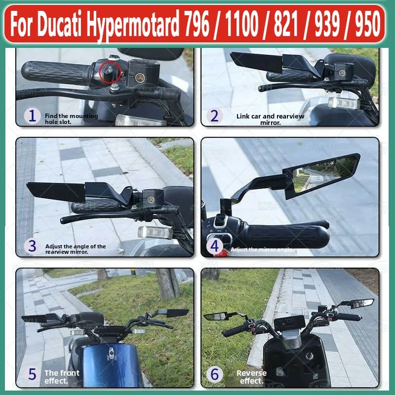Mirrors Wing Adjustable Rotating Rearview Mirror For Ducati Hypermotard 796 821 Foto 4 de 4