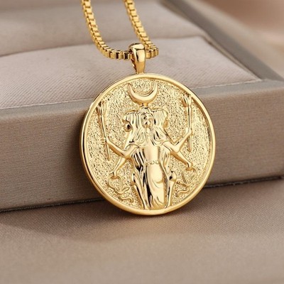 Halskette Edelstahl Gold Anhänger Herakles griech.  Göttin wasserfest, NEU     