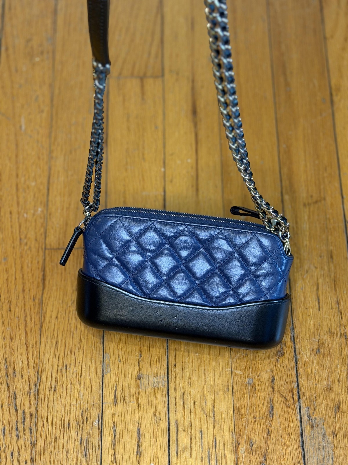 Chanel Gabrielle Crossbody Bag Womens Small Blue Leather Quilted Chain Strap