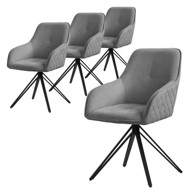 4x Chaise de salle à manger grise pivotante à 360° fauteuil rembourrée de salon - Photo 1/4