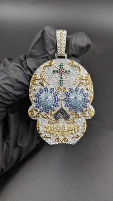 3.3Ct Round Cut Moissanite Skull Customized Pendant 14K Two-Tone Gold Plated