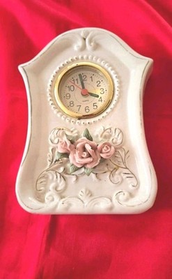 Uhr Vintage Kaminuhr mit Rosendekor   Shabby Chic Retro Dekorativ