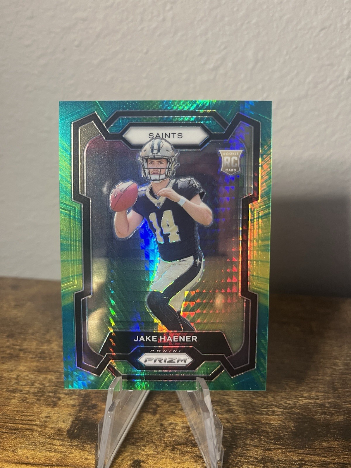 2023 Panini Prizm #374 Jake Haener Green Hyper Prizm Rookie #/175