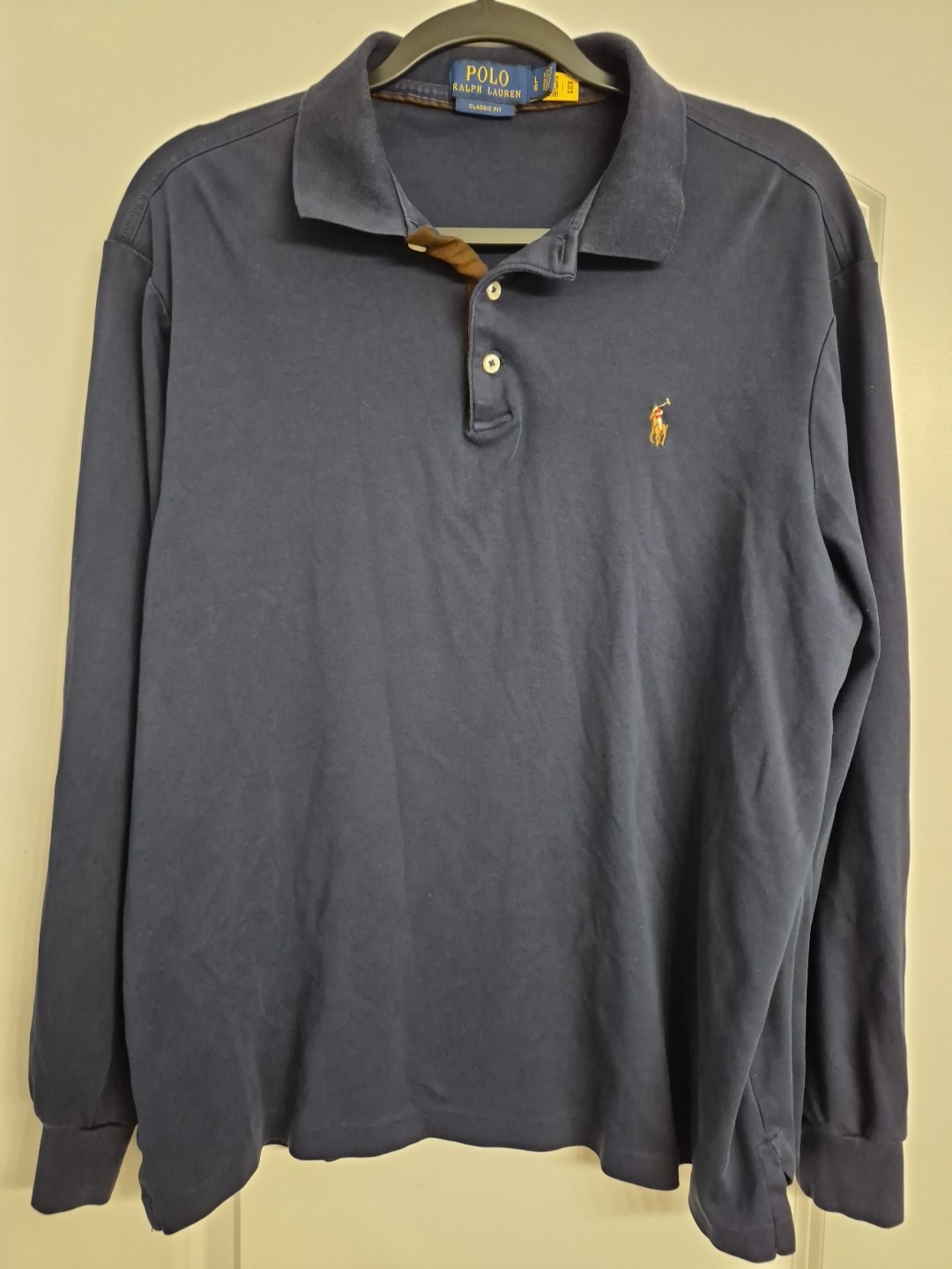 PONY POLO RALPH LAUREN camicia uomo manica lunga blu navy vestibilità classica cotone morbido TG LARGE