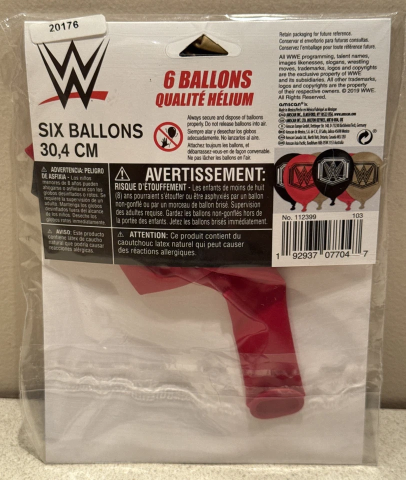Globos de fiesta de cumpleaños WWE World Wrestling Entertainment 12” látex (paquete de 6) NUEVO Foto 3 de 3