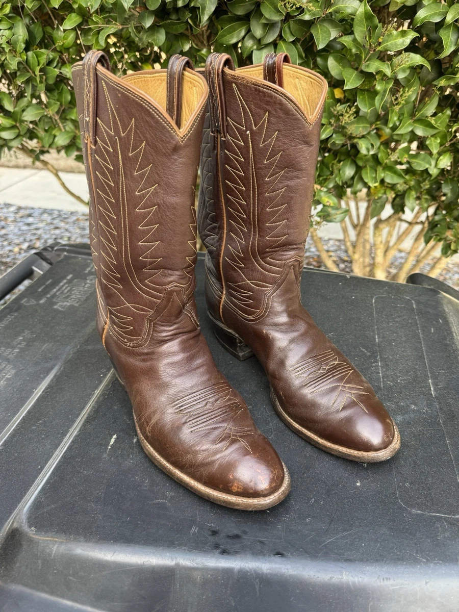 Bottes Cuir Vintage USA Bottes De Cowboy Tony Lama 4310 Taille 10 Ee Large Cuir Marron Et Noir Vintage