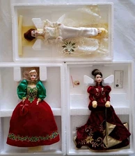LOT/3 PORCELAIN Barbie Dolls HOLIDAY Jewel & Ball, Romantic Rose Limited Edition