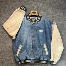 Vintage Hartwell ViaSport Denim Varsity Jacket Size XL Made In Hong Kong 80s