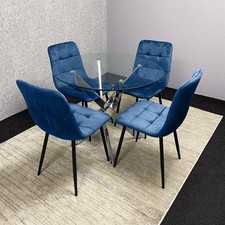 Modern Glass Dining Table Set with 4 Velvet Chairs Dining Room Furniture Set