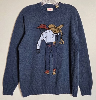 Levi's Original Housemark Sweater Intarsia Wool Blend Knit Saddleman Rare Large