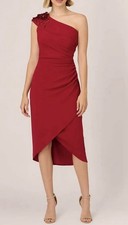 Adrianna Papell NWT  SZ 6 Cranberry Red Beaded One-Shoulder Mid Length Dress