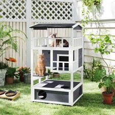 Feral Cat House, Outdoor Kitten Condo, w/ Asphalt Roof, Escape Door