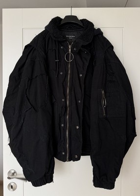 ジャケット・アウター BALENCIAGA UNITY DESTROYED BOMBER JACKET Balenciaga Mens Black Unity Destroyed Bomber Jacket Size L (Size 1