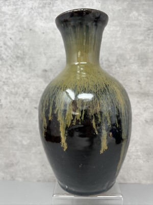 Trevor Corser @ Leach Pottery 22 cm Flaschenvase mit laufender Glasur signiert #1836