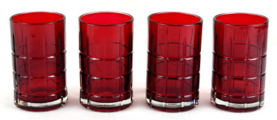 Anchor Hocking 4 Tartan Manchester Red 7 oz Juice Glasses 4 1/8'' NEW OLD STOCK