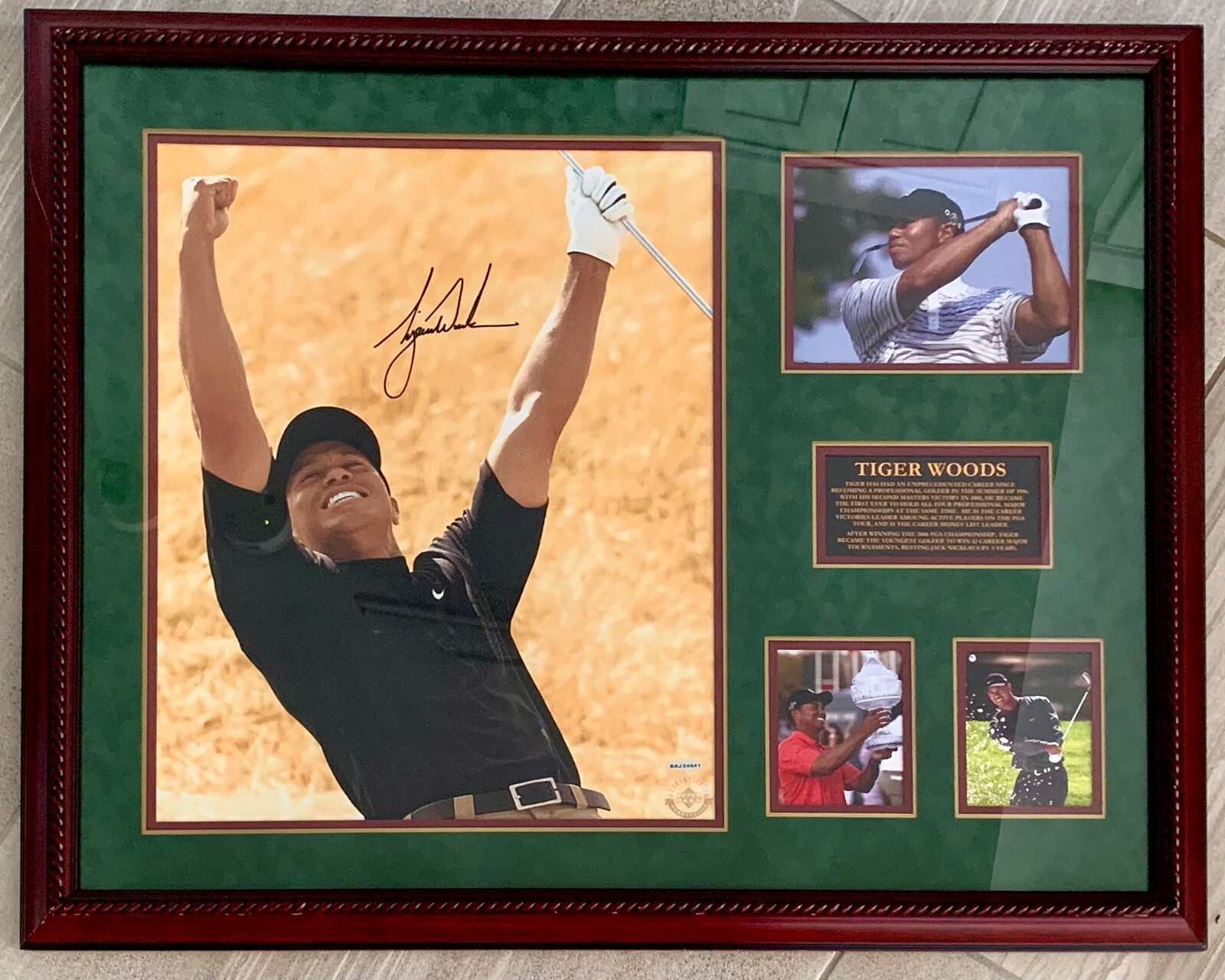 Tiger Woods Autographed Signed authenticated framed photo 33" x 27" tied for 1st in PGA. 