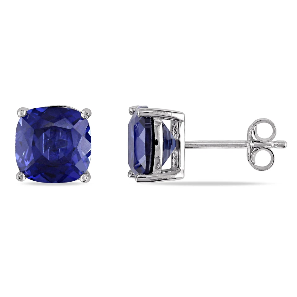Amour Sterling Silver Created Blue Sapphire Stud Earrings