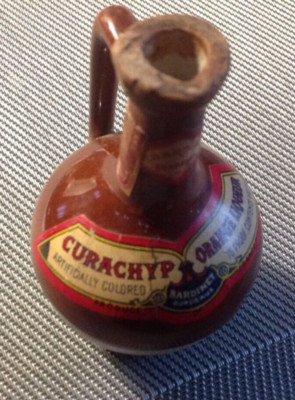 Bardinet Curachyp Miniature Brown Pottery Bottle Half Pint~NO~Orange Liqueur~Jug