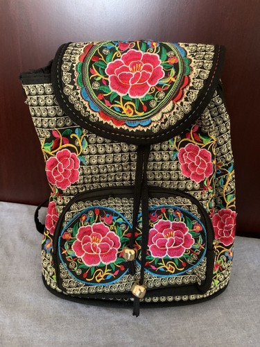 Rose Embroidery Boho Backpack Floral 