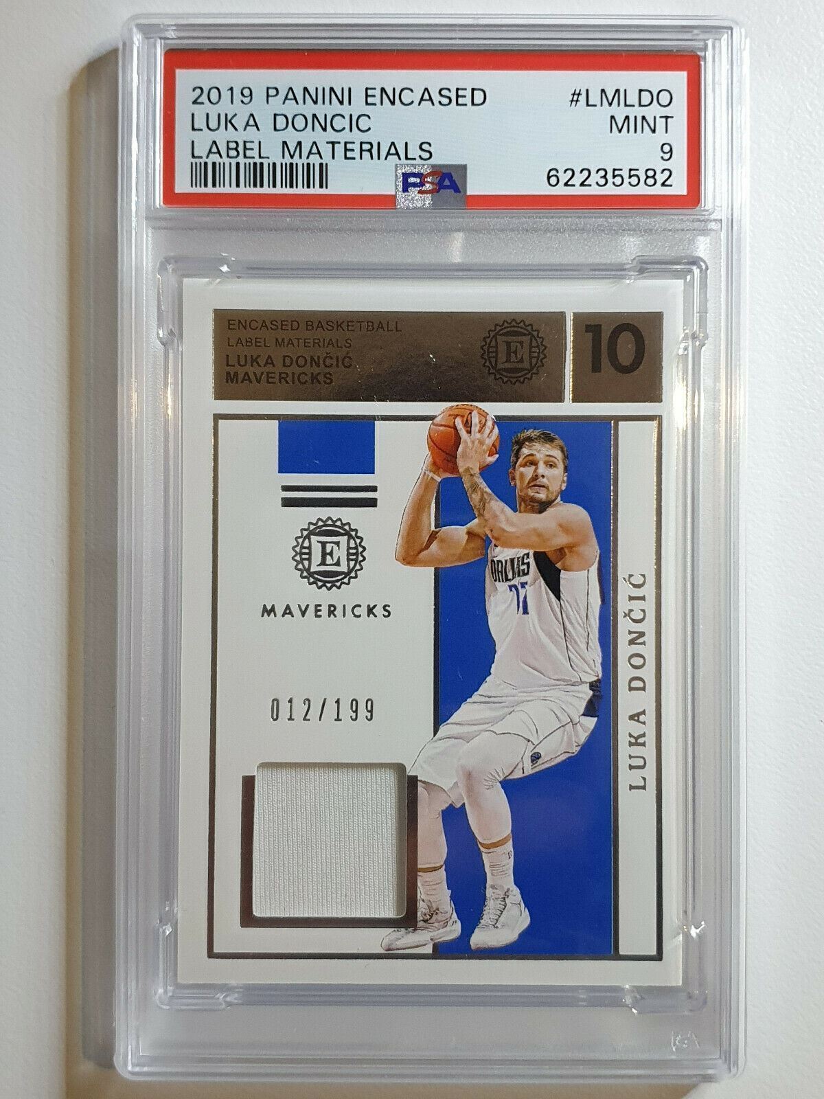 2019 Encased Luka Doncic #PATCH /199 Game Worn Jersey - PSA 9 (POP 11) view 1