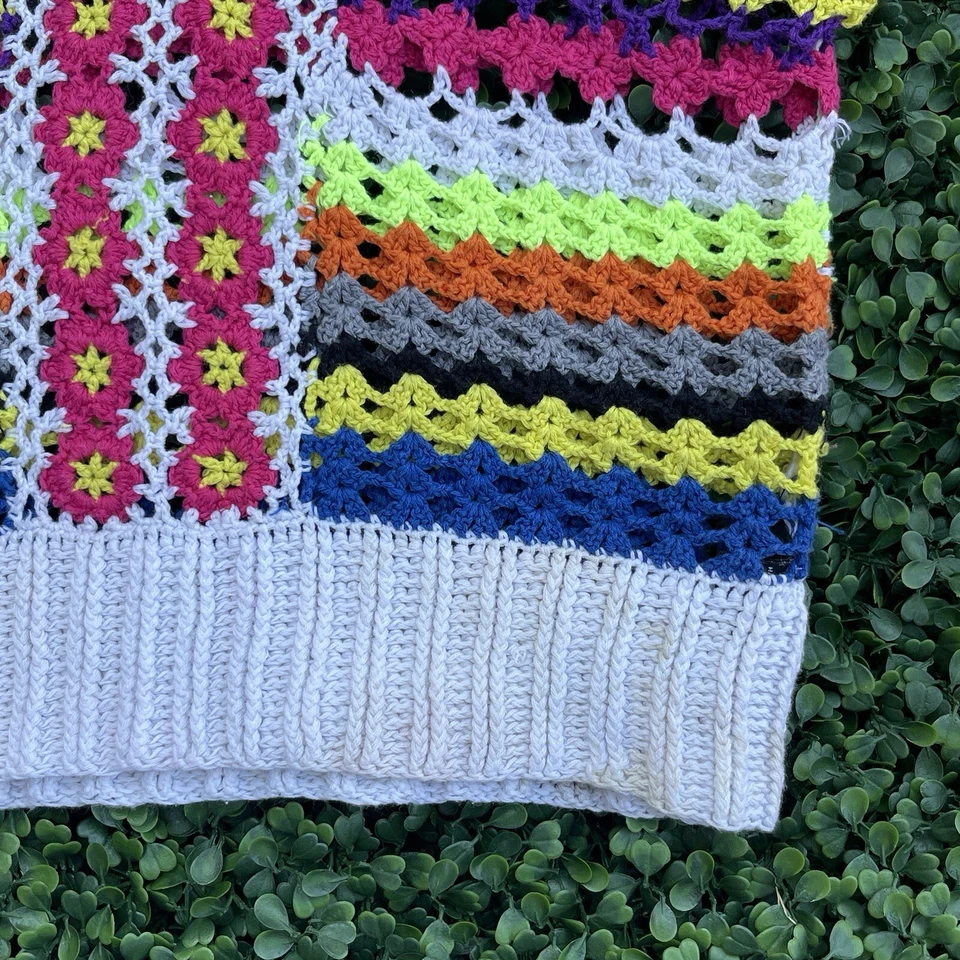 Top Boho Festival De Colección Doble Cero Colorido Crochet Tejido Manga Corta Cuello en V M Foto 3 de 4