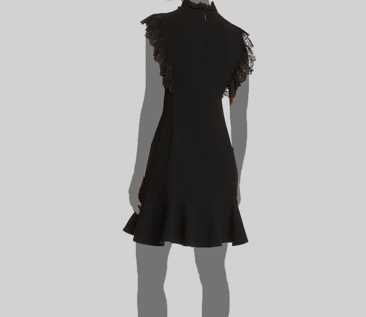 New 699 Rebecca Taylor Women Black Ruffled Lace Mock Neck Cocktail Dress Size 2