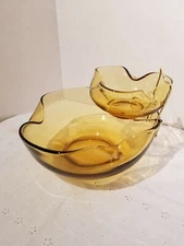 Anchor Hocking 3 Pc Chip'n Dip Set honey gold Accent Modern in original box