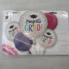 Graduation Party Foil Balloon Bouquet lot of 5 Cap weight Congrat Grad