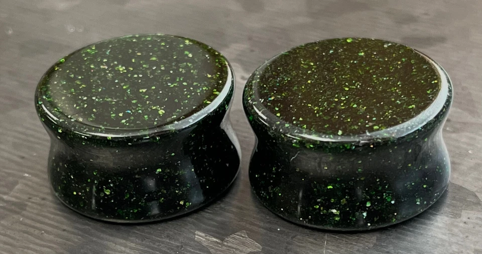 PAR de tapones de vidrio de piedra dorada verde piedra arenisca auricular medidores Foto 3 de 4