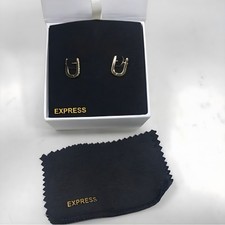 Express Embellished Huggie Hoop Earrings Gold Tone CZ Crystal w/ Box