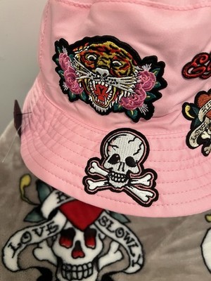 Ed Hardy Red Bucket Hat Patches Tiger roses Skull Love Kills heart NWT Ed Hardy Bucket Hat Tiger Skull Patch Satin Red Y2K One Size NWT main image 3
