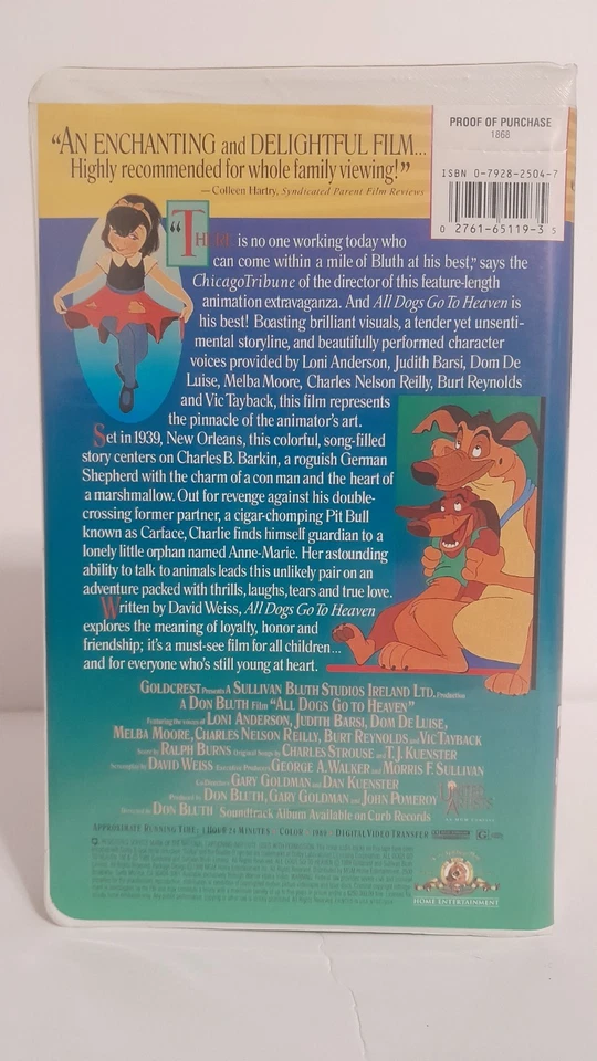 All Dogs Go To Heaven MGM Animation VHS Tape Classic Animated Movie Great - Image 2 of 4