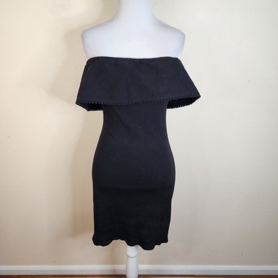 WAYF Women's Black Ribbed Off the Shoulder Mini Bodycon Dress Size Medium  Sheath | eBay