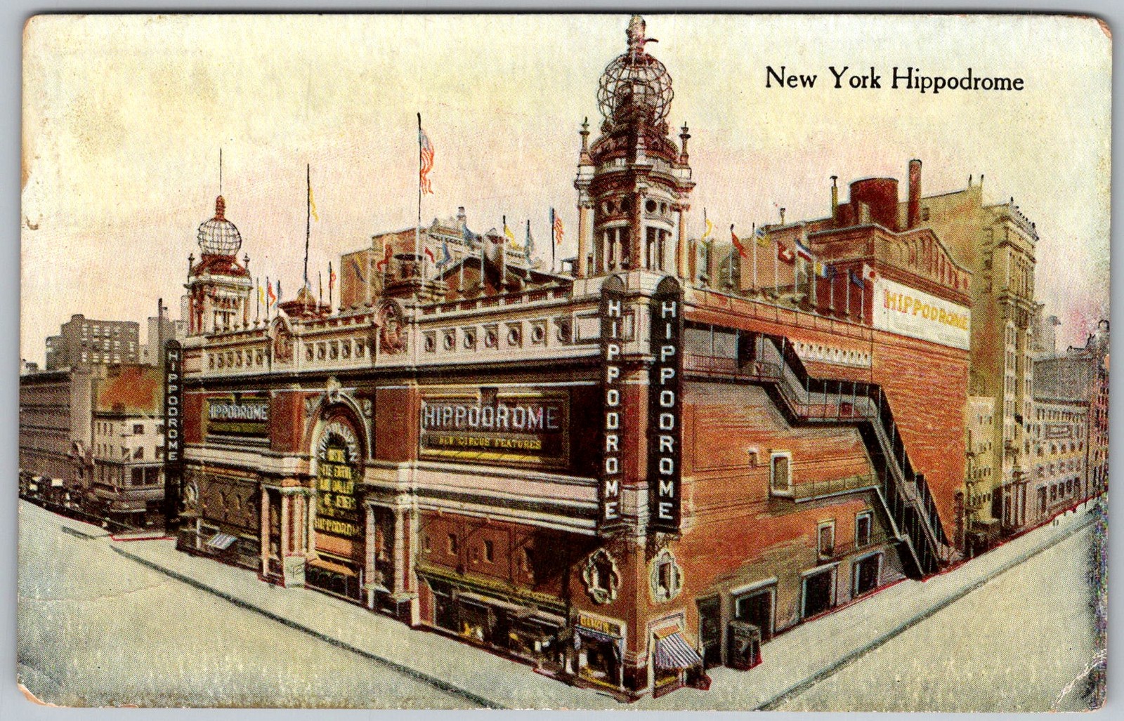 Antique Postcard Hippodrome Theatre Exterior New York, NY 1910s